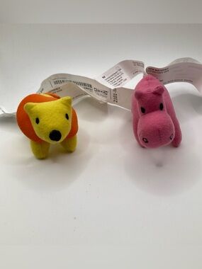 Lot of 2 #IKEA SÖTBARNSLIG Mini Plush - Pink Hippo & Yellow Lion Nursery Decor